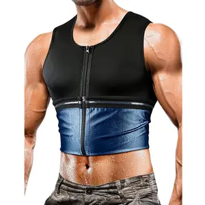 Men Sauna Suit Shirt Heat Trapping Sweat Compression Vest Belly Waist Trainer Body Tank Top With Zipper