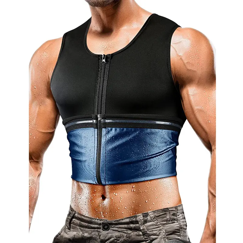 Men's Thermal Compression Gym Vest - Fitted Design Activewear, Zippered Fitness Sport Top, Heat-Trapping Sweat Tank for Belly & Waist Training