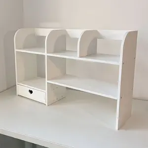 Solid Wood Multi-Layer Desktop Bookshelf, Spacious Office Supplies and Cosmetics Storage Rack, Rectangular Organizer for Books and More