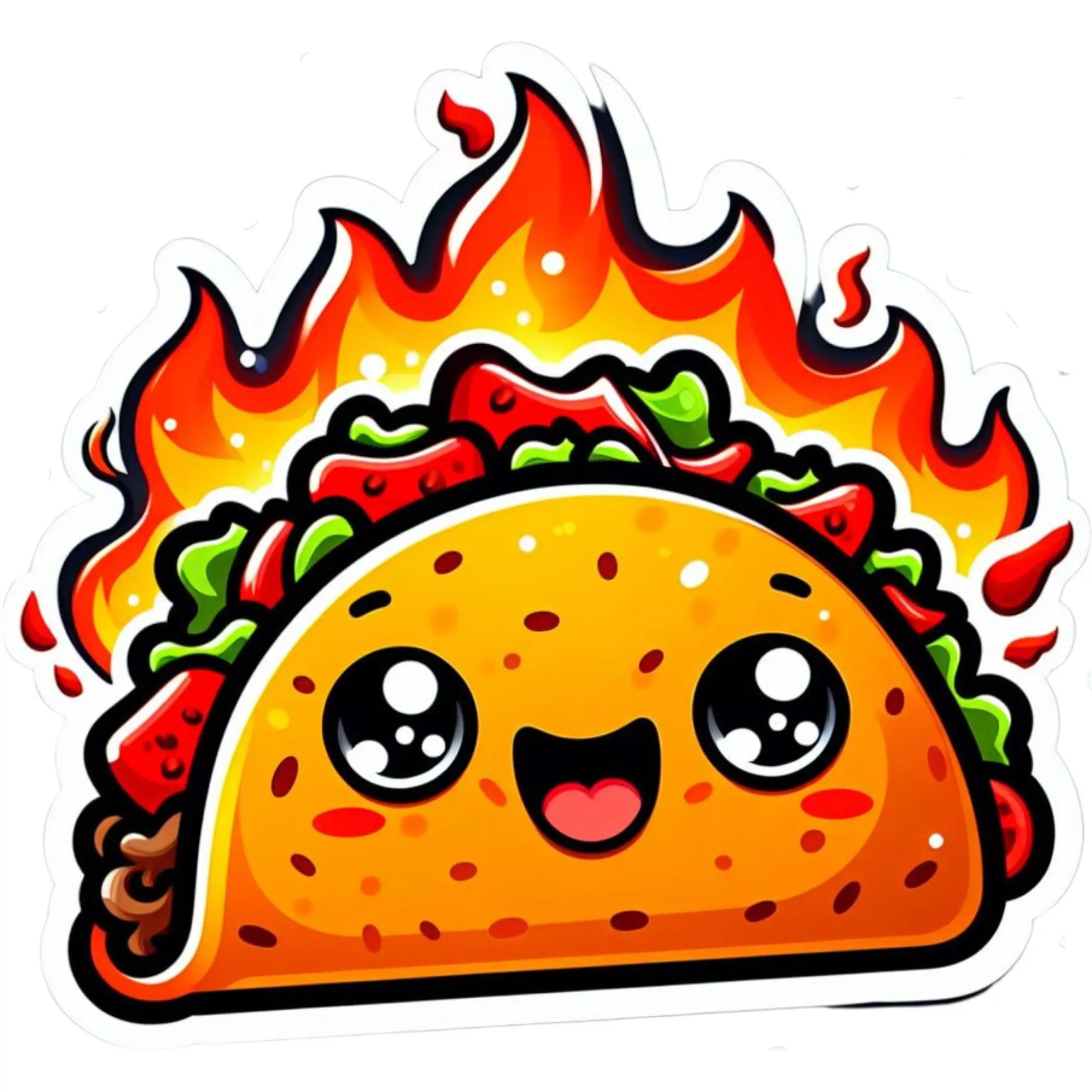 Flaming Hot Taco 3" Vinyl Sticker - Perfect for Laptop, Water Bottle & More