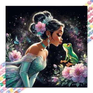 1 piece DIY diamond painting kit, 5D diamond art set, DIY decoration, princess, frog, flower. Diamond painting kit with full round diamonds, mosaic, diamond art, DIY art home decoration, suitable for Christmas, Diamond Art Tools