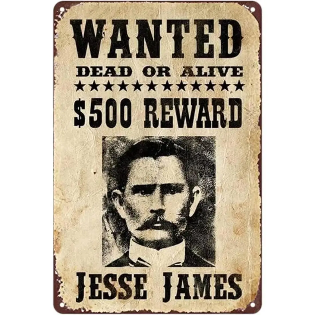 Vintage Jesse James Wanted Poster Metal Sign, Unique Decor, Wall Decor for Home Living Room Bedroom Bar Pub, Western Decoration, Home Decor