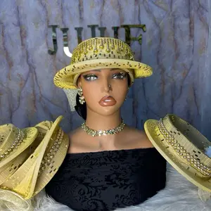 Women's Elegant Gold Rhinestone Embellished Hat with Floral Design and Adjustable Band for Stylish Look