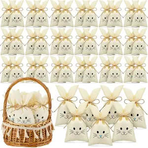 10pcs Raw Gift Bags with Drawstring, Rabbit Gift Bags, Rabbit Party Gift Large Burlap Bags Suitable for Kids, Goody Baskets, Party Supplies, Suitable for Gift Wrapping, Theme Parties, Birthday Parties