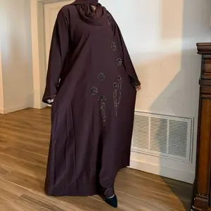 Amira Brown and Beige Closed Abaya with Embellished Design for Elegance