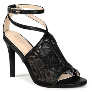 BLISSFUL STEP Women's Open Toe Ankle Strap Lace Heeled Sandals Black 8.5