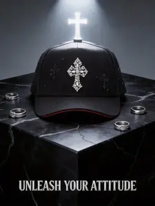 【LUXURY BLING】Rhinestone Cross Hat | Iced Out Faith Cap with Black Diamonds | Premium Streetwear Snapback Fitted