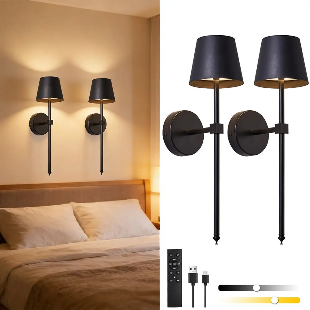 Modern LED Iron Wall Light Set, Led Wall Sconce, Dimmable Wall Lamp, Dimmable Remote Control, Indoor Small Space Decorative Lighting for Bedroom Living Room, Wall Mounted Light