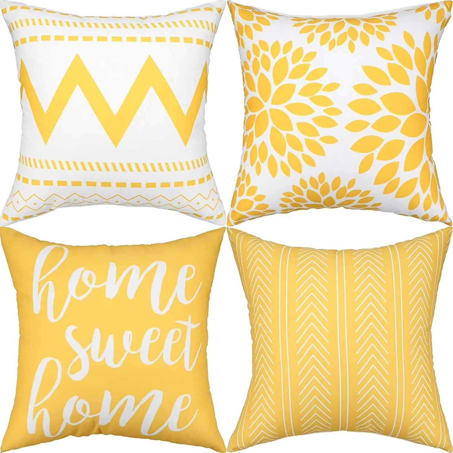 Pillow Covers Set of 4 - Fine Line Home Décor Throw Pillow Covers for Indoor and Outdoor Use, Farmhouse Style 18x18 inches