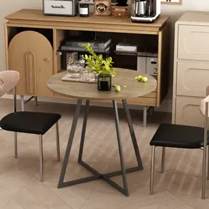 31.5 Inch Round Dining Table, Small Circle Kitchen Table with Metal Black Legs for 2-4 people,Modern Dining Room Table, Brown (only table)