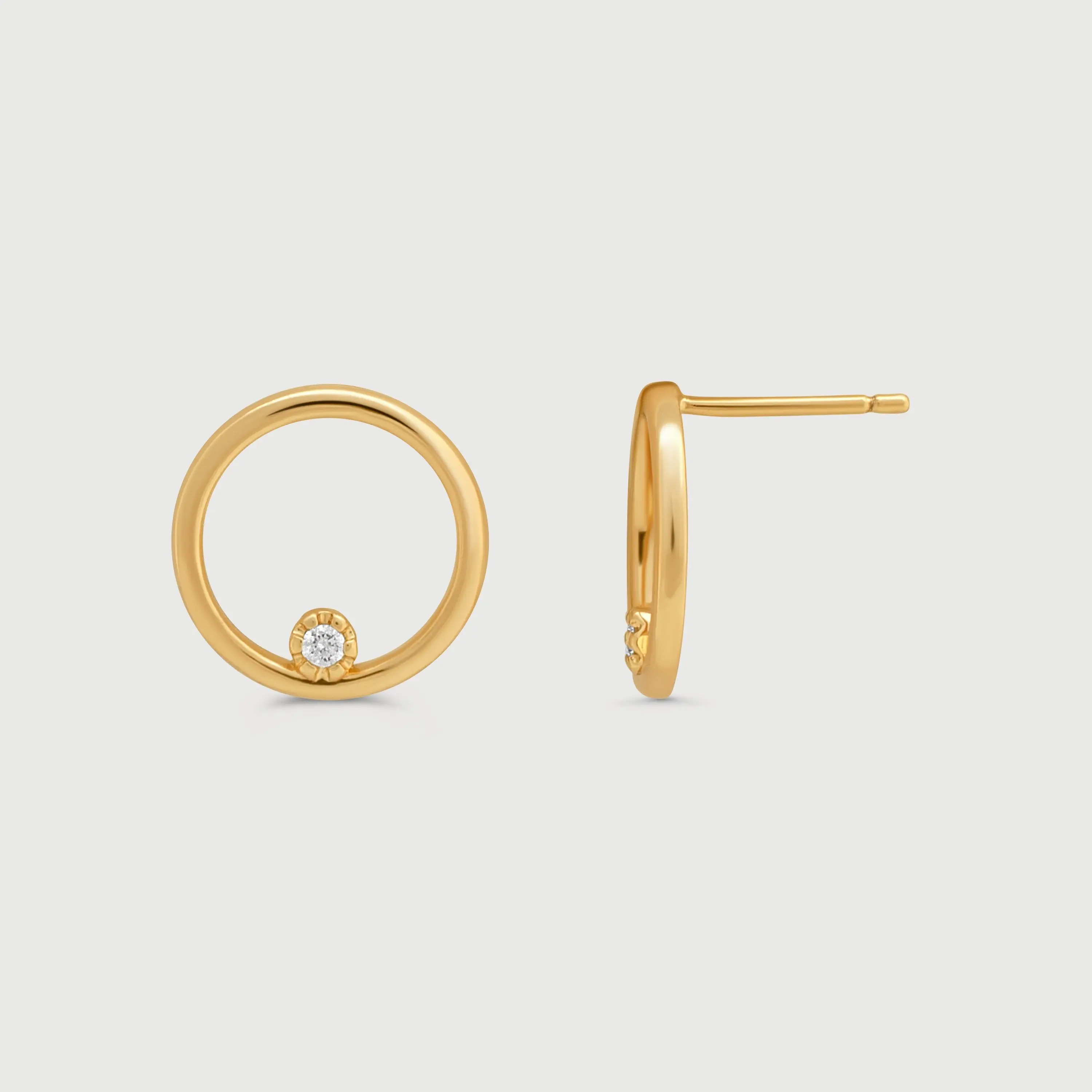 Circle Solitaire Earrings - Dainty Gold Studs with Crystal Stone for Everyday Wear Geometric Sophistication