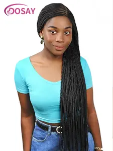 DOSAY Synthetic Side Part Burgundy Cornrow Braids Faux Locs Wig 36 Inches Goddess Blonde Colored Braid Wigs for Black Women 360 Full Lace Front Adjustable Fit