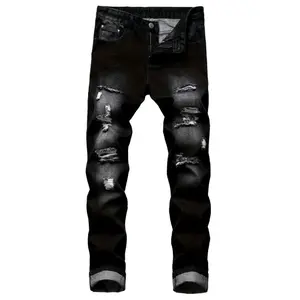 Men’s Slim Fit Ripped Jeans – distressed black denim pants with a street-style design, comfortable straight-leg cut, machine washable, all-season casual wear, casual jeans | bold statement jeans | stretch fabric