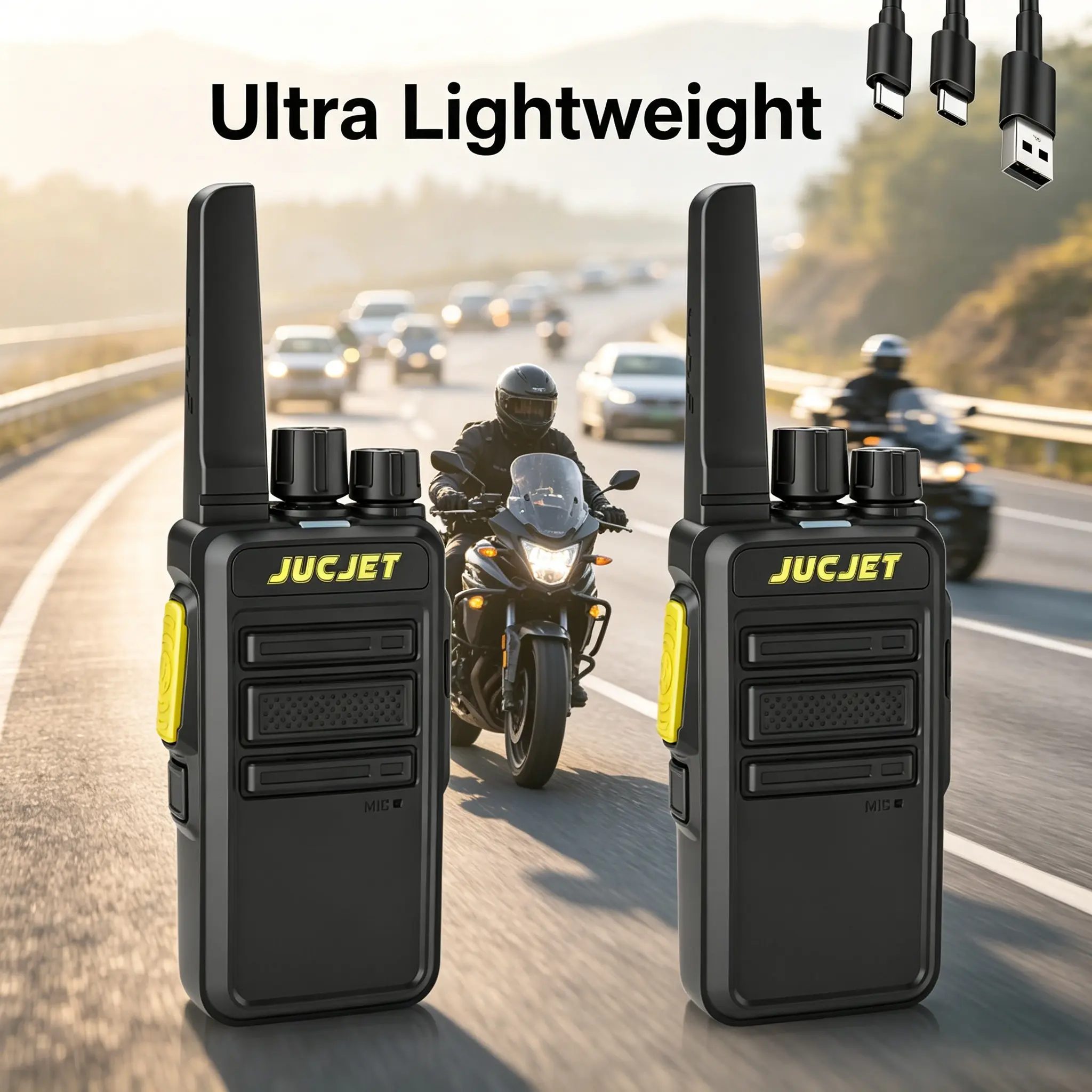 JUCJET FRS Two Way Radios 2 Pack, Long Range Walkie Talkies with Type-C Quick Charge, Reliable Handheld Radios for Family Road Trip Camping