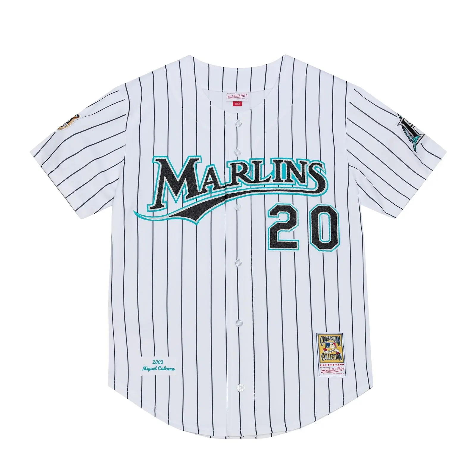 Miguel Cabrera Florida Marlins 2003 White World Series Authentic Jersey MLB Throwback Baseball Cooperstown Fan Gear Mitchell & Ness