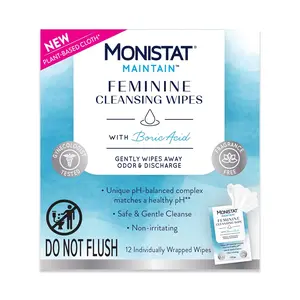 Monistat Maintain Feminine Wipes with Boric Acid for Feminine Care, Fragrance Free, 12 Ct