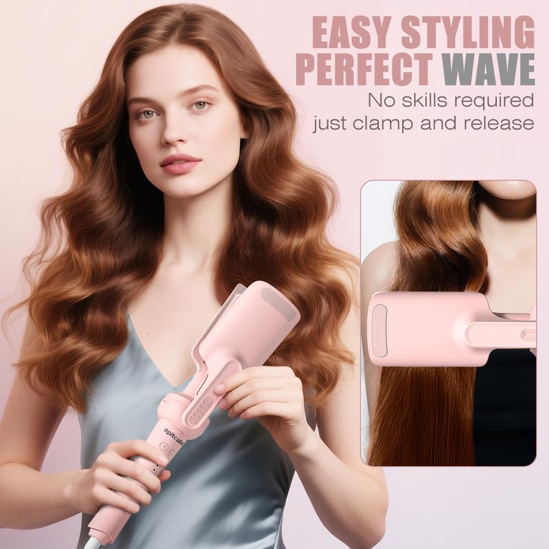 Spitcale 5-in-1 Interchangeable Curling Iron Set 5 Styling Tools 28mm 32mm 40mm Roll Hair Straightener Brush Volumizing Comb & Curling Iron 3 Temp Timer Negative Ions Pink Attachment