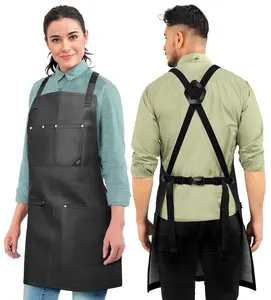 Leather Apron, Cross-back Straps, Reinforced, for Barbers - Vegan Leather - Black or Brown