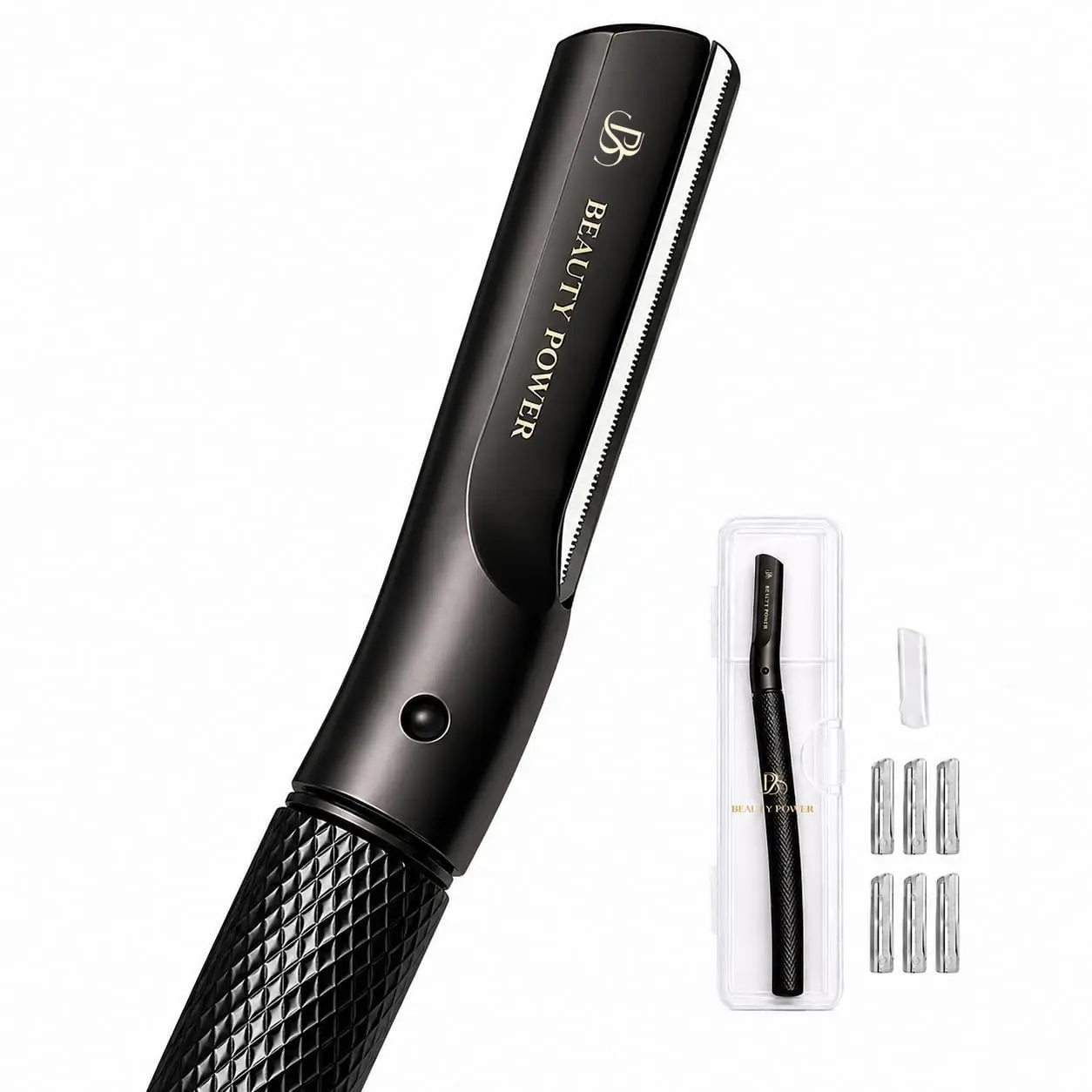 Nickproof Dermaplaning Tool & Eyebrow Razor, Professional Stainless Steel Face Razor for Women & Men with 6 Refills and Travel Case, Black, No Battery Needed Razors