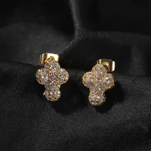 Men's cubic zirconia cross earrings, 14k hypoallergenic hip-hop earrings, exquisite cross earrings