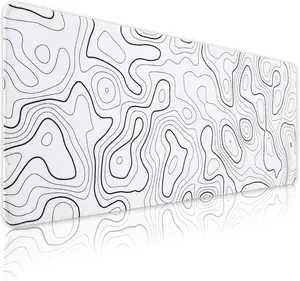 White  Pad, 31.5" x 11.8" Topographic  Pad for Desktop, Large Gaming Mousepad with Stitched Edges, XL Long Mousepad Big Desk Mat with Rubber Base for Office Gaming