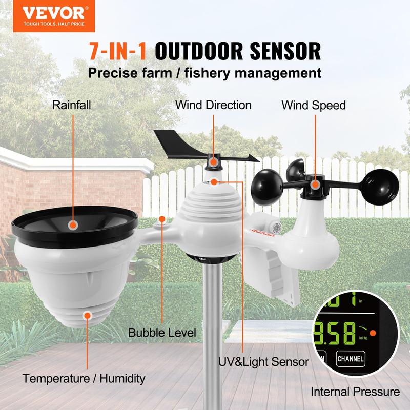 VEVOR 7-in-1 Wi-Fi Weather Station, TikTokShopBlackFriday, 7.5 in Color Display, Home Weather Station Indoor Outdoor, with Solar Wireles  VEVOR Super Brand Days Outdoor Sensor Alarm Alerts, for Temperature Humidity Wind Speed/Direction Rain