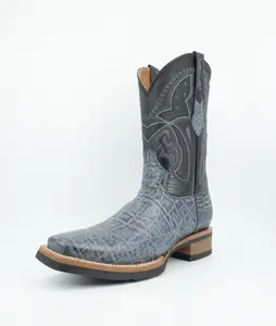 Centenario Men's Elephant Print Blue-Gray Square Toe Boot