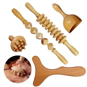 5-In-1 Wooden Manual Massage Tool Set, Full Body Muscle Relaxation, Home Use Gift, Home Spa Equipment, Suitable for All Seasons, Single Item Pack