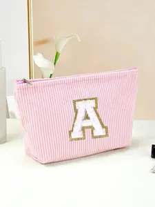 Towel Embroidery Makeup Bag, Corduroy Clutch Bag, multi-functional pencil case, makeup brush storage bag, Sanitary Pad Storage Bag, portable, for dormitories and travel back-to-school supplies, a suitable Valentine's Day gift or birthday gift for her.