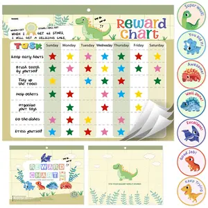 Magnetic Reward Chart for Kids at Home, Behavior Chart Pad with 26 Chore Charts, 1680 Star Stickers, 84 Motivational Stickers to Develop Responsibility & Good Habits (Dinosaur)