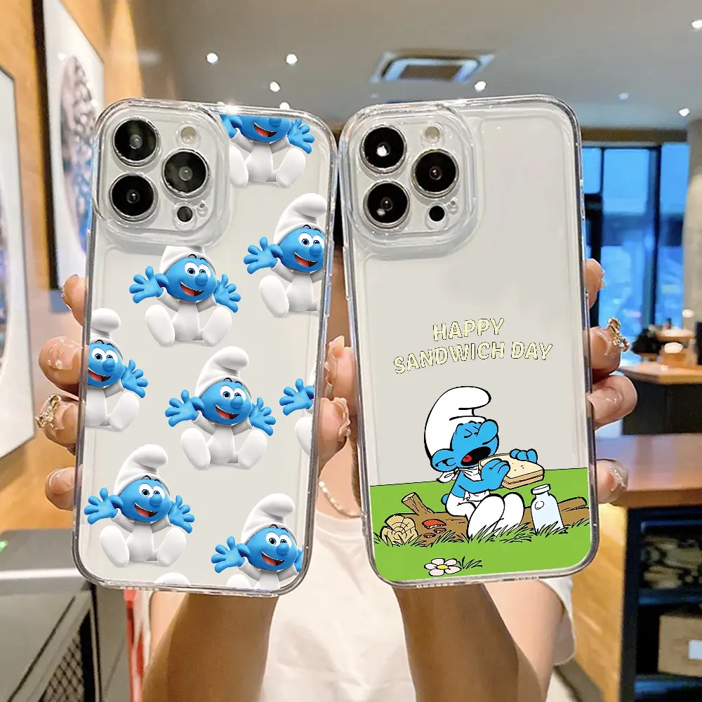 Cute Cartoon The S-Smurfs Phone Case FUNDA For iPhone 12 11 13 14 15 16 MINI Max Pro Plus Shockproof Soft Clear Back Cover