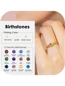 1 Pc Birthstone Rings for Women 14k Gold Plated Colorful Cubic Zirconia Stackable Rings Set Exquisite Trendy Ring Promise Ring Gift for Her