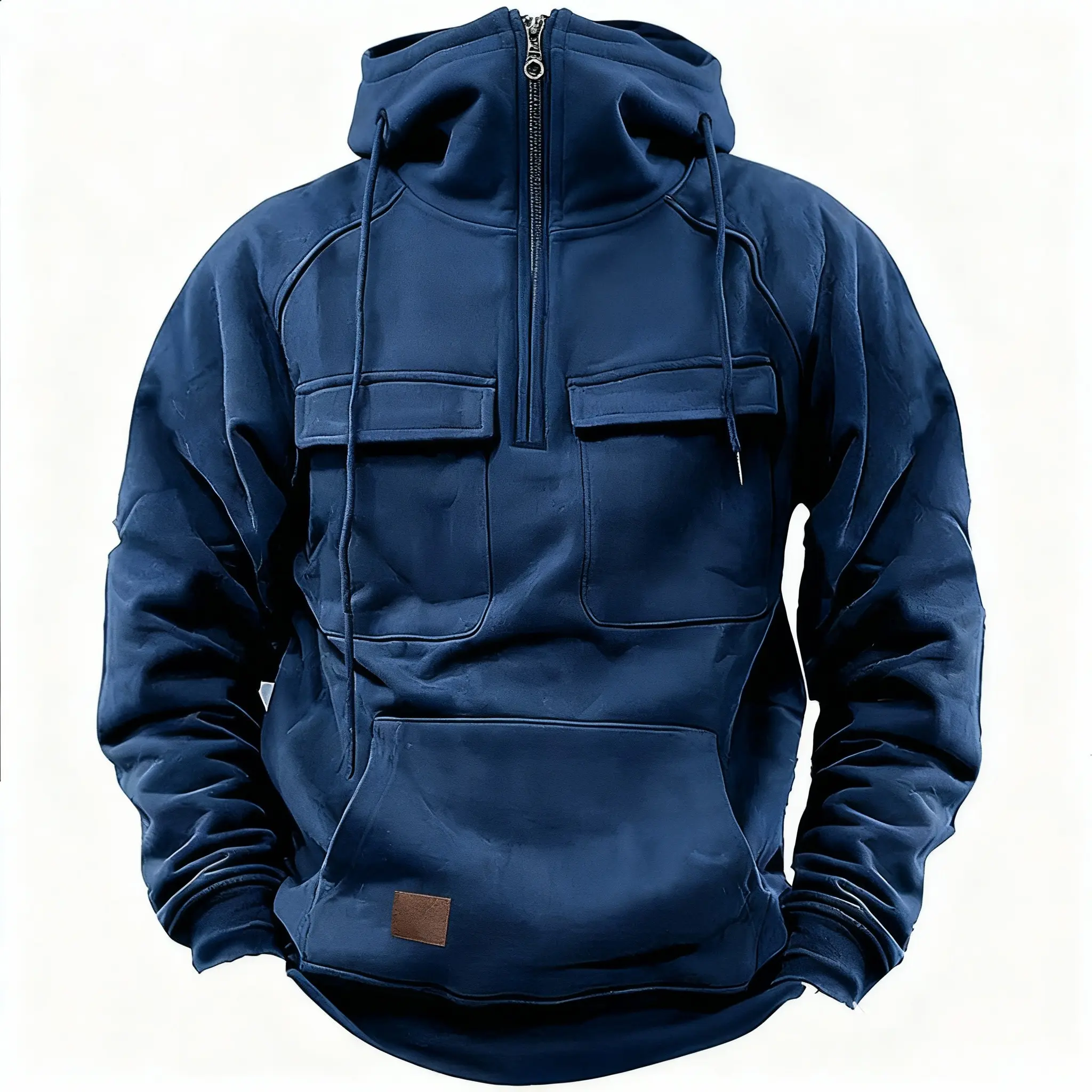 Men's Long-Sleeved Quarter-Zip Sports Hoodie - Loose Fit, Machine-Washable, Multiple Pockets - Suitable for Casual Sports, Outdoor Fitness