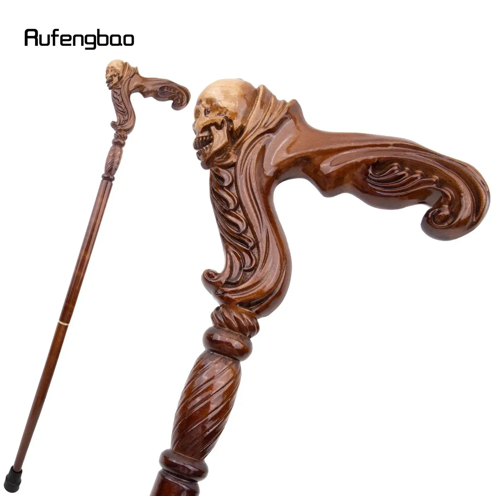 Brown Skull Wooden Fashion Walking Stick Decorative Creepy Vampire Cospaly Party Wood Walking Cane Halloween Mace Wand Crosier Party Accessory Party Props Party Supplies 96cm