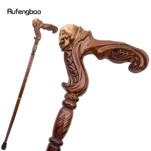 Brown Skull Wooden Fashion Walking Stick Decorative Creepy Vampire Cospaly Party Wood Walking Cane Halloween Mace Wand Crosier Party Accessory Party Props Party Supplies 96cm