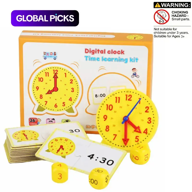 1 Set Time-Teaching & Demonstration Digital Clock Model, Including 1 Count Plastic Clock, 3 Counts Dice and 12pcs Double-Sided Content Cards, Math Learning Tool for Kids, Math Teaching Aid, Visual Learning Tools, Learning Materials #GLOBAL PICKS
