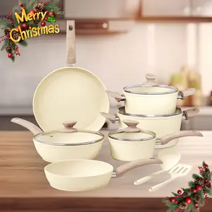 Kitchen Academy 12-Piece Non-Stick Induction Cookware Set - Grey Granite Pots & Pans with Glass Lids, Silicone Utensils, and Induction Compatible Base