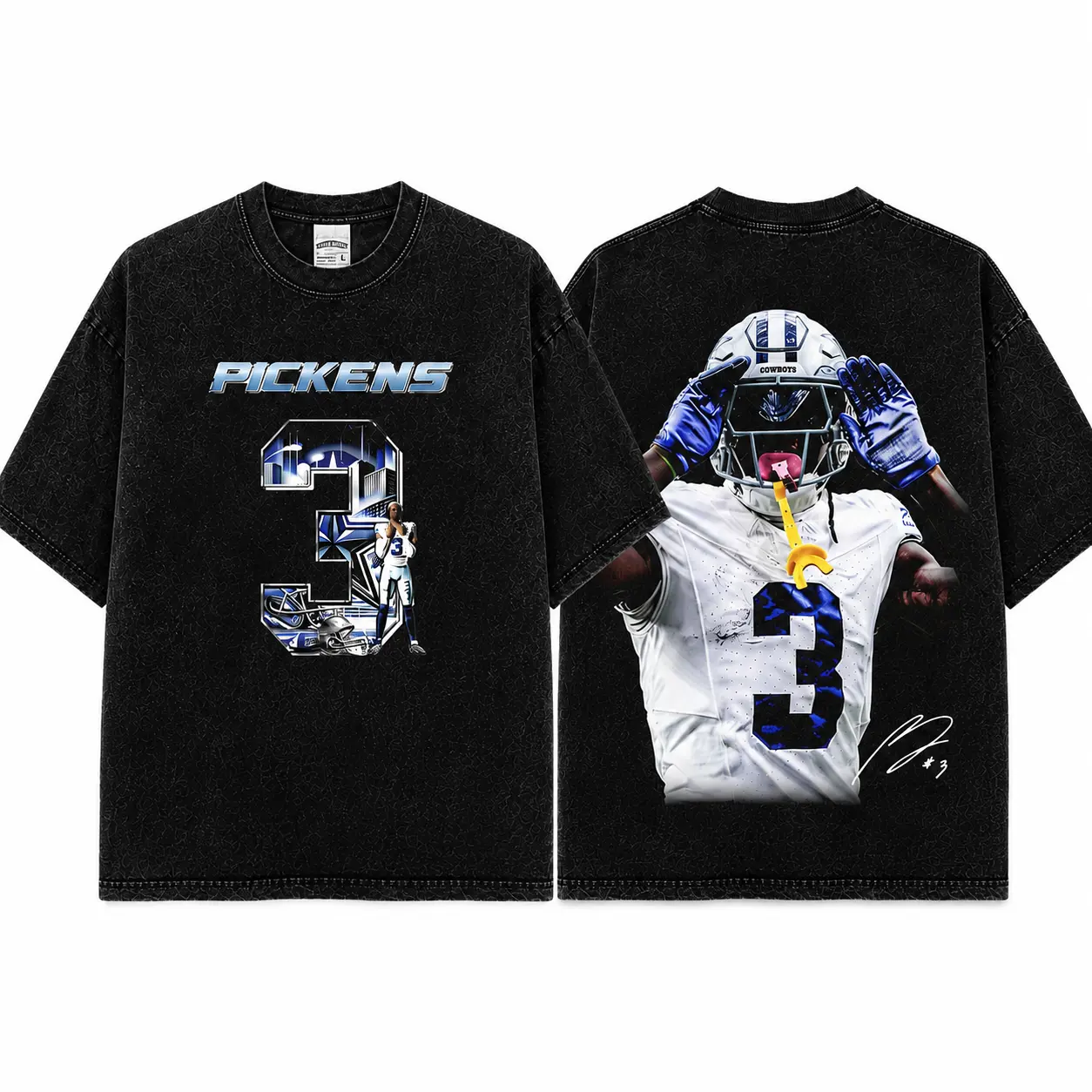 Retro George Pickens #3 Premium Washed T-Shirt, Heavyweight Vintage Graphic Tee, Oversized Football Shirt, Cowboys Nation Fan Apparel, Game Day Outfit, Distressed Streetwear, Unisex Football Graphic Tee, Gift for Football Fans