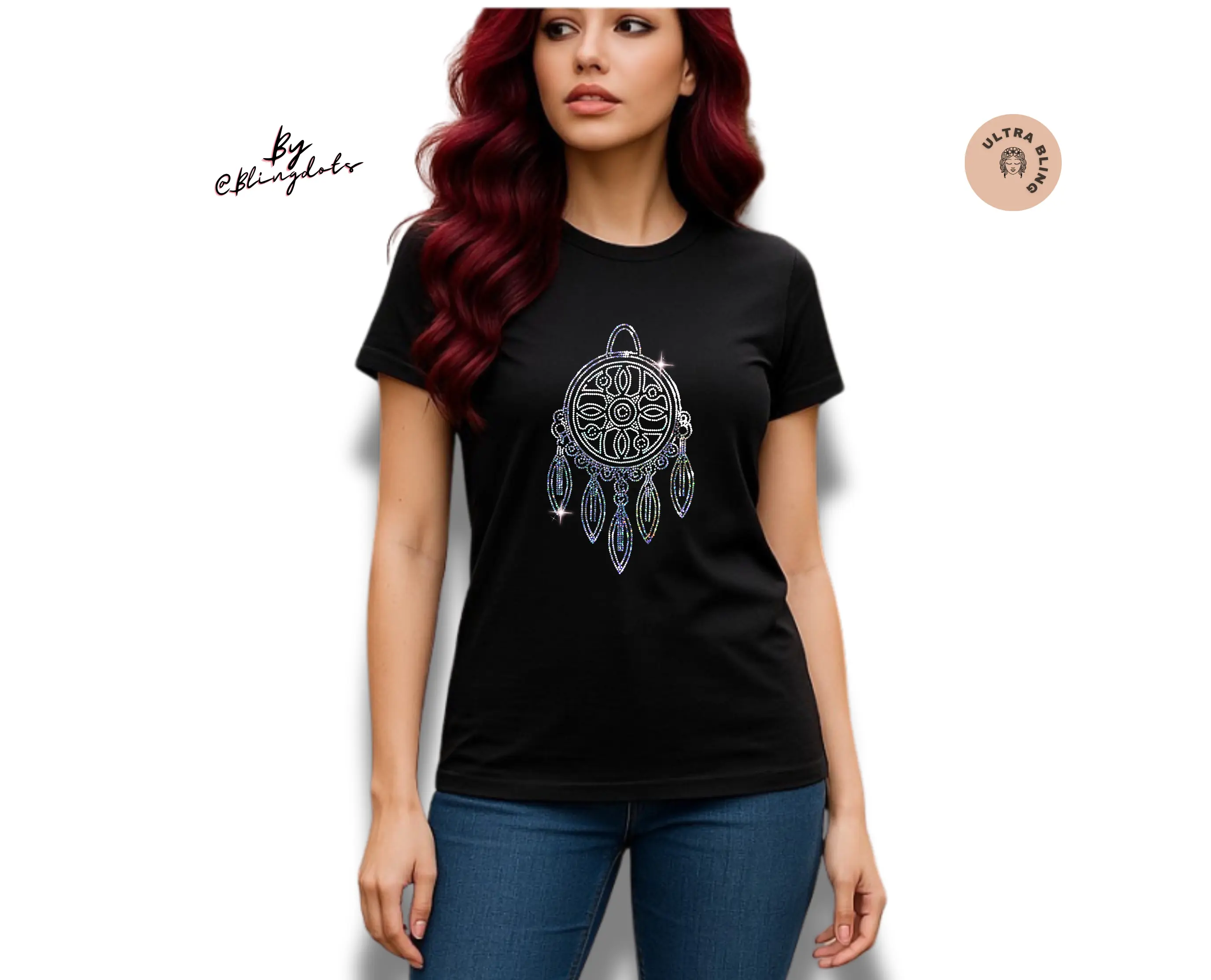 Dream Catcher Bling Shirts women Holographic Sequin Tee  Bohemian Sparkle Festival & Spiritual Fashion Comfortable unisex T-shirt Casual Graphic Short Sleeve T-Shirt