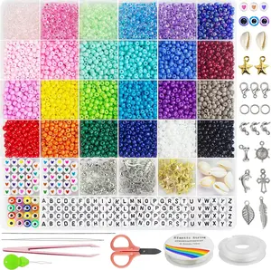 3400pcs 4mm Glass Seed Beads for Jewelry Bracelet Making Kit, Small Beads Friendship Bracelet Kit, Tiny Waist Beads Kit
