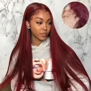 Bling Hair Burgundy Lace Front Wigs Human Hair 180% Density 99J Straight 13X4 Transparent Lace Frontal Wigs Human Hair Long Silky Straight Wigs Human Hair Colored Brazilian Virgin Wig for Black Women TikTokShopBlackFriday