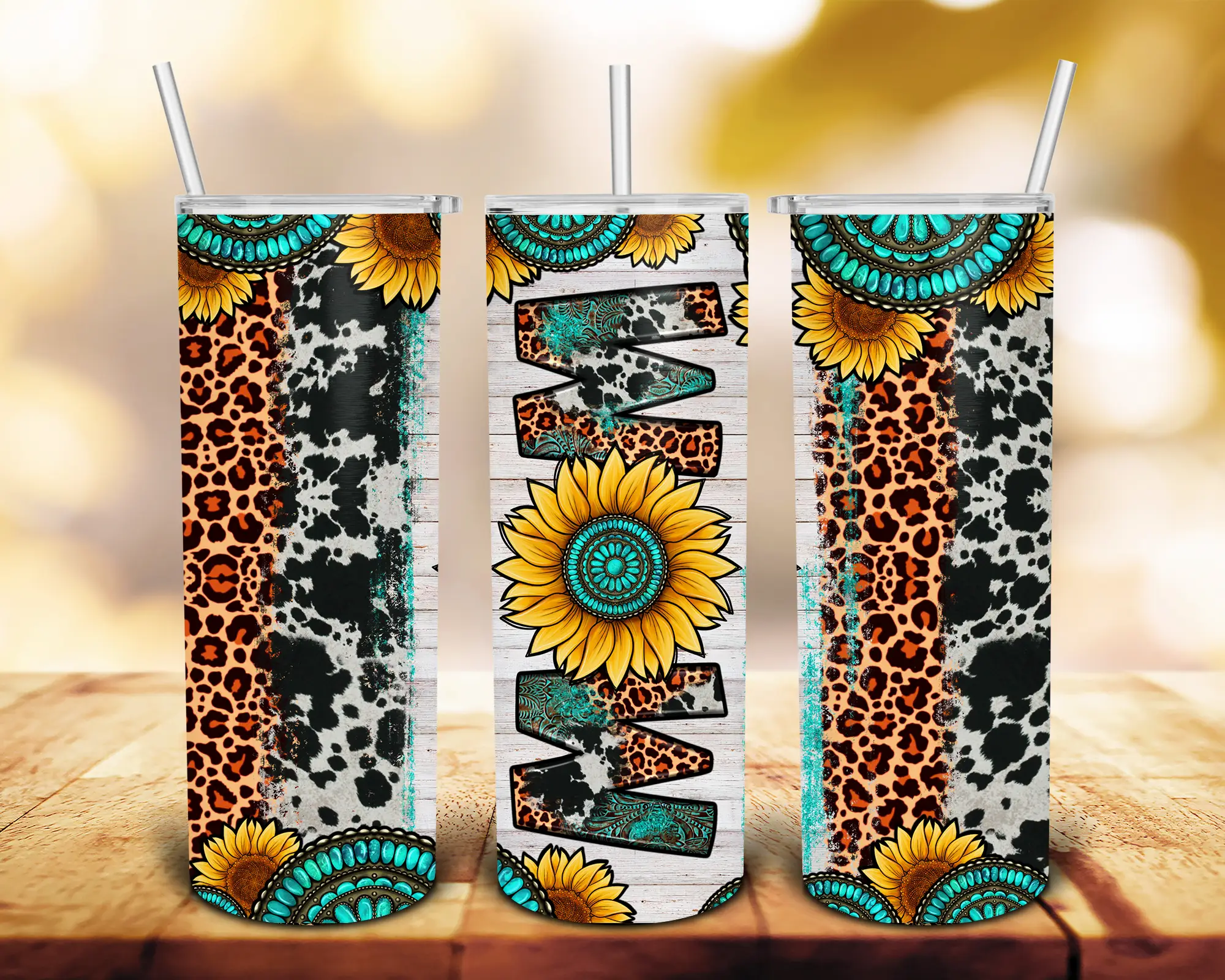 20oz Sunflower Mom Skinny Tumbler with a Straw and Lid Reusable Washable Stainless