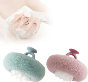 2 Pack Super Soft Sunflower Suction Cup Bath Ball – 2-in-1 Exfoliating Shower Sponge & Mesh Pouf Body Scrubber for Women & Men (Purple+Green)