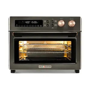 VAL CUCINA Infrared Heating Air Fryer Toaster Oven, Extra Large Countertop Convection Oven 10-in-1 Combo, 6-Slice Toast, Enamel Baking Pan Easy Clean with Recipe Book, Black Matte Stainless Steel