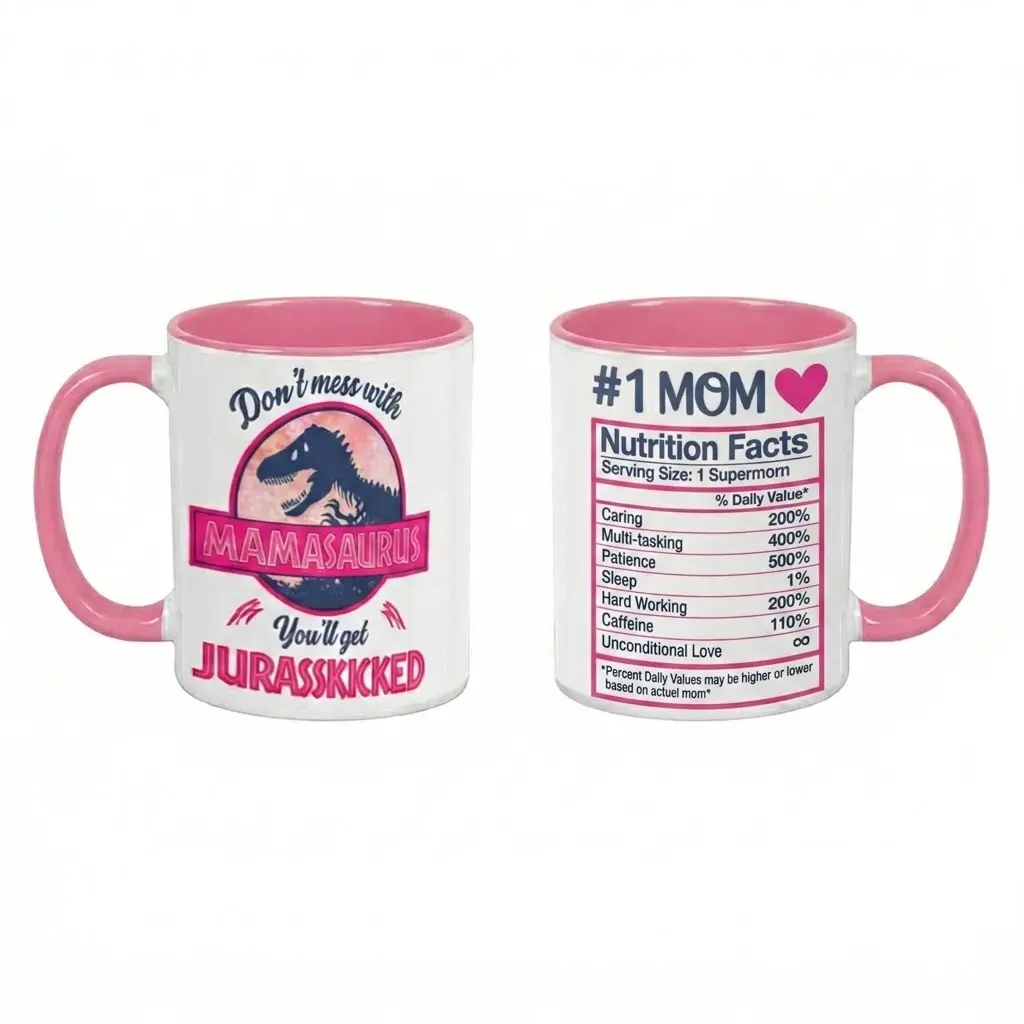 "Don't Mess With Mamasaurus You'll Get Jurasskicked" — #1 Mom Supermom Nutrition Facts Ceramic Mug 11oz/15oz Funny Dinosaur Motherhood Novelty Gift Mother's Day Birthday Present Durable Coffee Cup Dishwasher Safe Home Office Drinkware tiktokshopspringglow