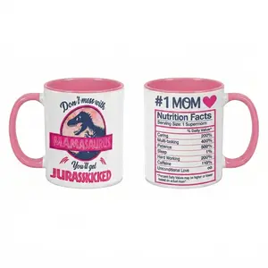 "Don't Mess With Mamasaurus You'll Get Jurasskicked" — #1 Mom Supermom Nutrition Facts Ceramic Mug 11oz/15oz Funny Dinosaur Motherhood Novelty Gift Mother's Day Birthday Present Durable Coffee Cup Dishwasher Safe Home Office Drinkware