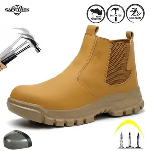 Steel Toe Boots for Men Waterproof Safety Shoes Leather Chelsea Boots Puncture Proof Slip-on Work Boots Footwear steel toe shoes non slip work shoes