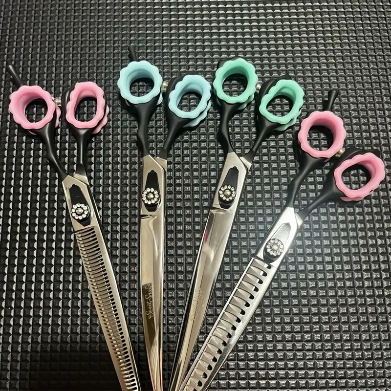Sweet Snips 4-Piece Professional Dog Grooming Shear Set – Straight, Curved, Thinning & Chunker Shears 7 inch