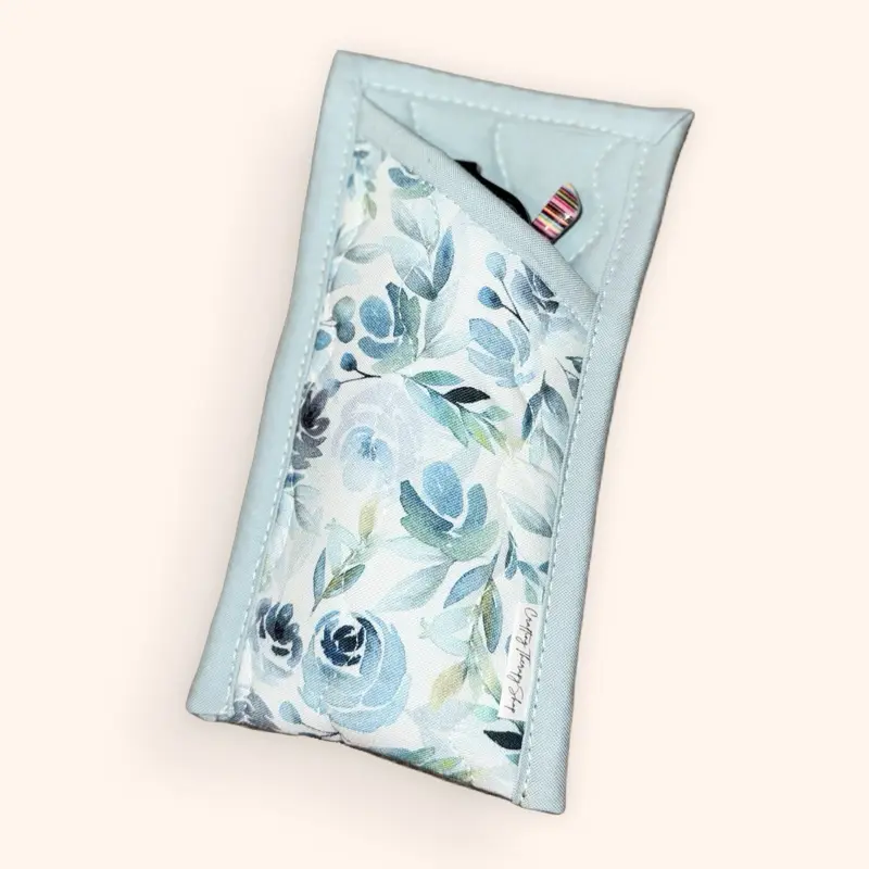 CraftingTherapyShop Quilted Eyeglasses Case with Floral Design Elegant and Functional Eye Glass Sleeve