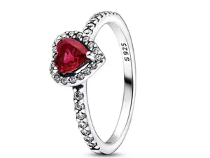 925 Metal Coating Red Brilliant Heart Ring - Women's Casual Everyday Romance Jewelry, Minimalist Elegance Costume Accessory, Rings